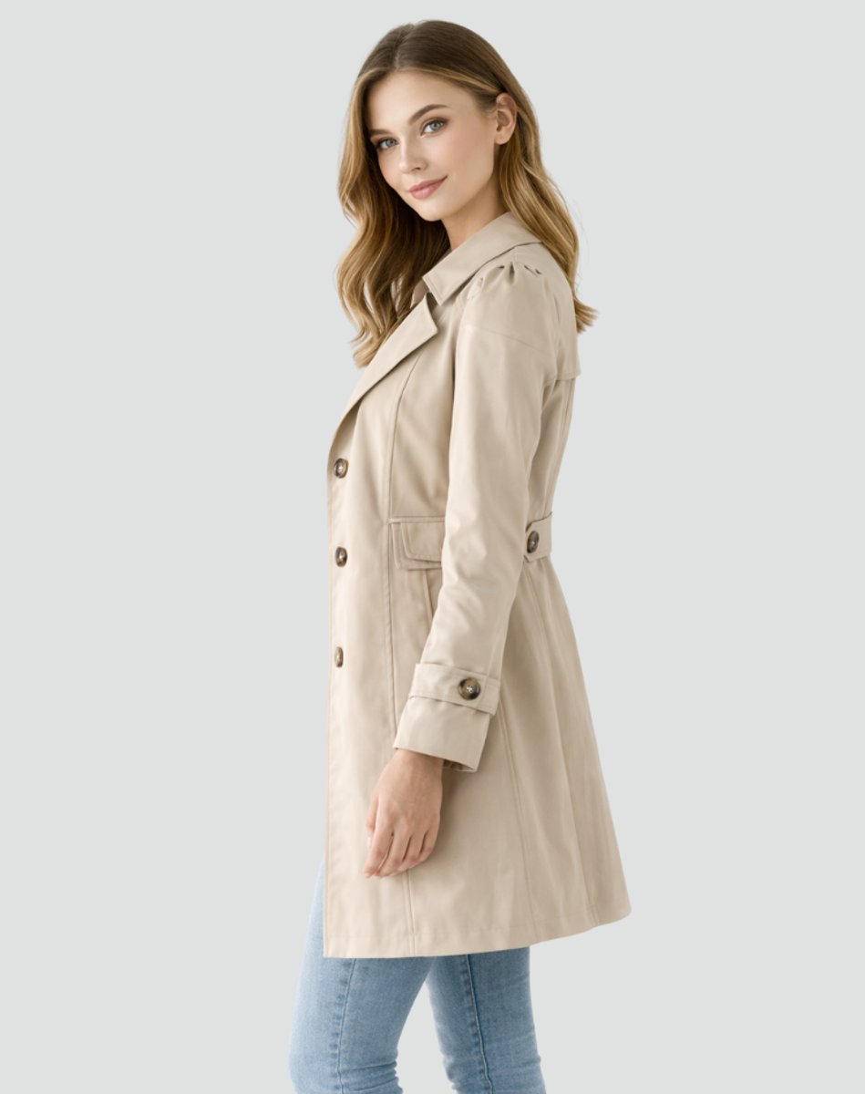 Nora | Damen Taillierter Klassischer Trench Coat Mittellanger Mantel