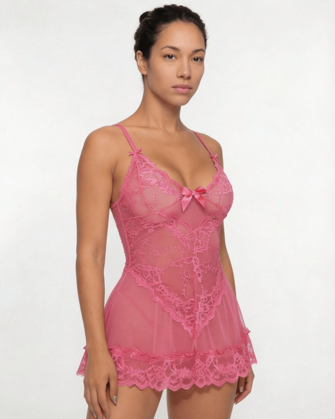 Annika | Damen Transparentes Spitzen-Chemise mit G-String