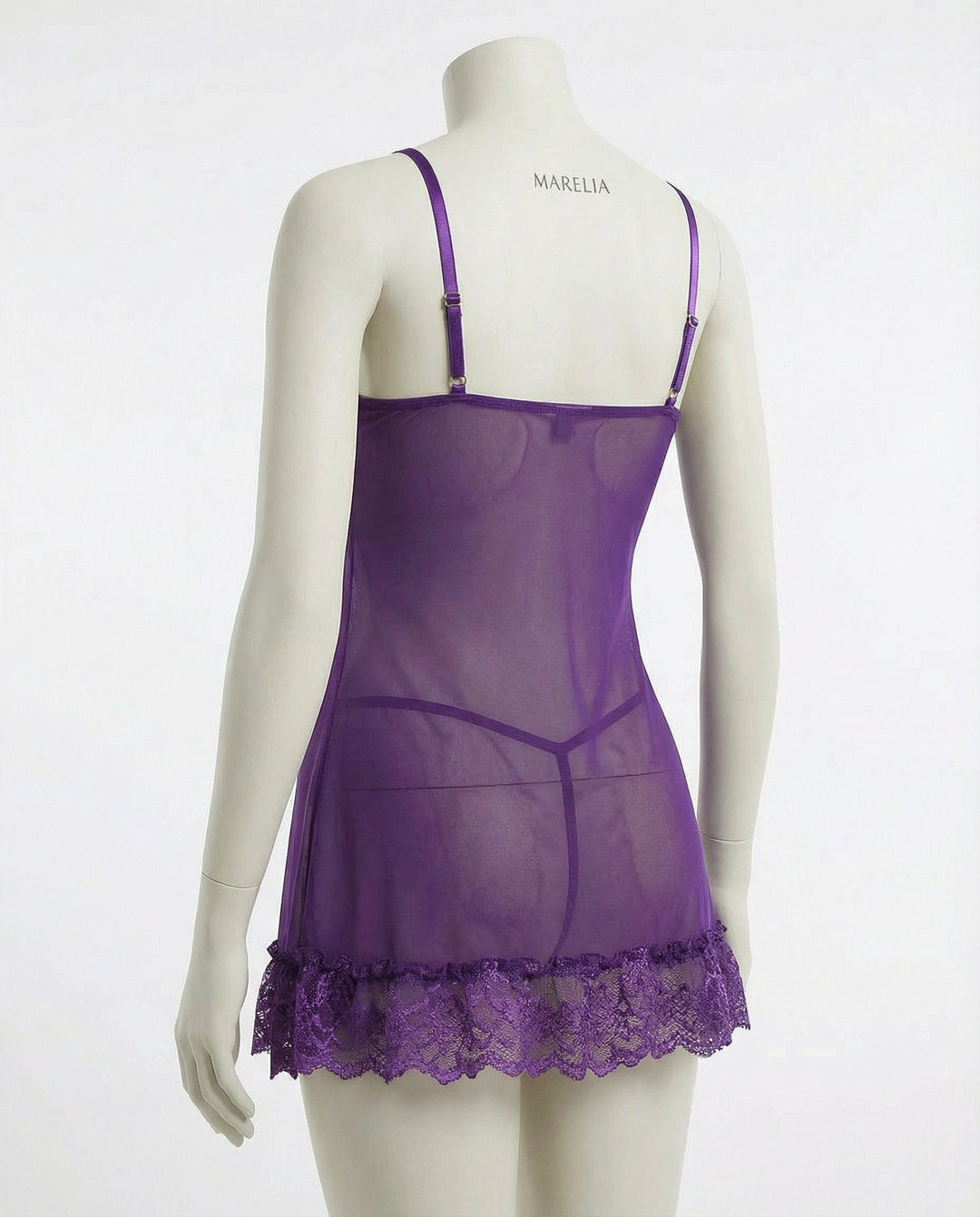 Annika | Damen Transparentes Spitzen-Chemise mit G-String