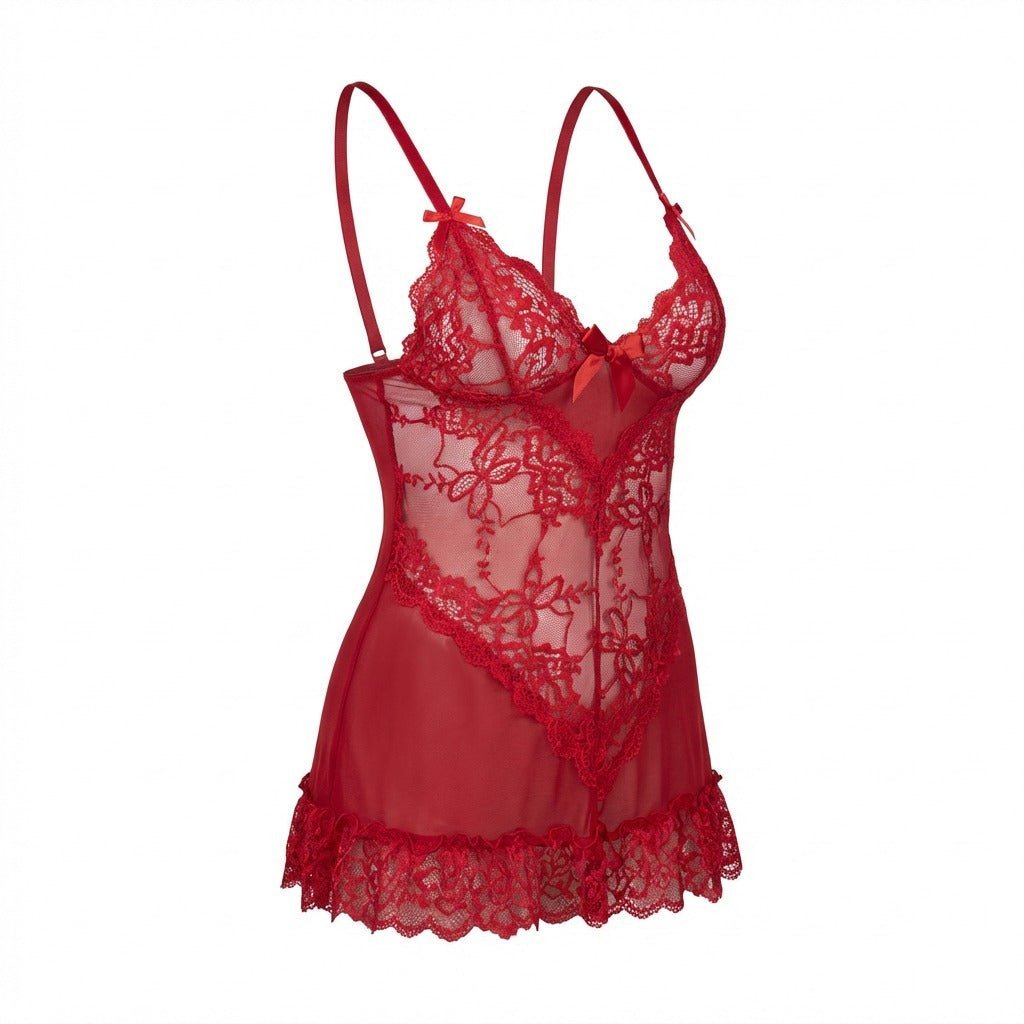 Annika | Damen Transparentes Spitzen-Chemise mit G-String