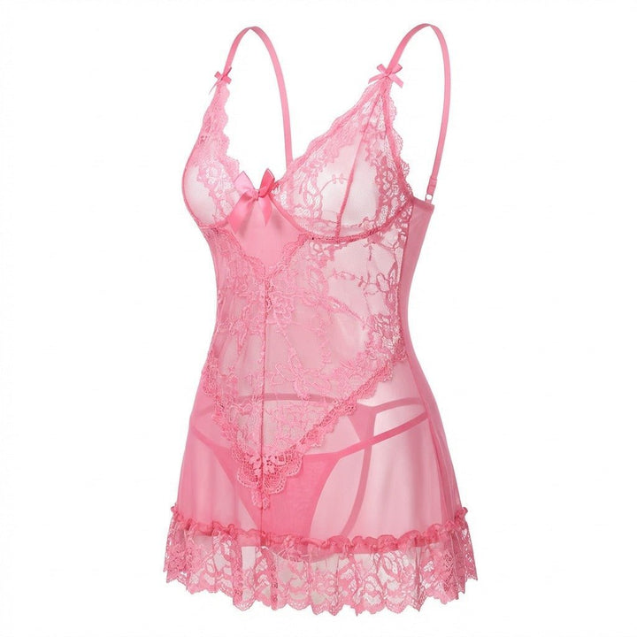 Annika | Damen Transparentes Spitzen-Chemise mit G-String