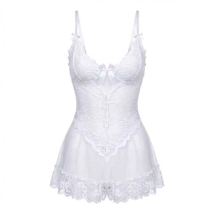 Annika | Damen Transparentes Spitzen-Chemise mit G-String