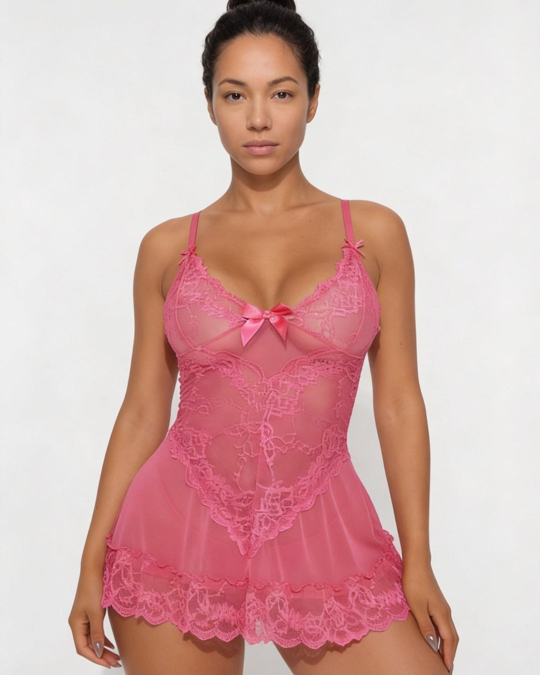 Annika | Damen Transparentes Spitzen-Chemise mit G-String