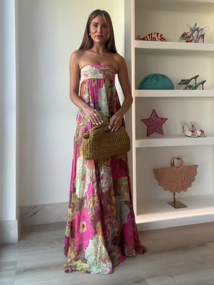 Johanna | Damen Trägerlos Blumenmuster Maxi Hochzeitsgast Kleid