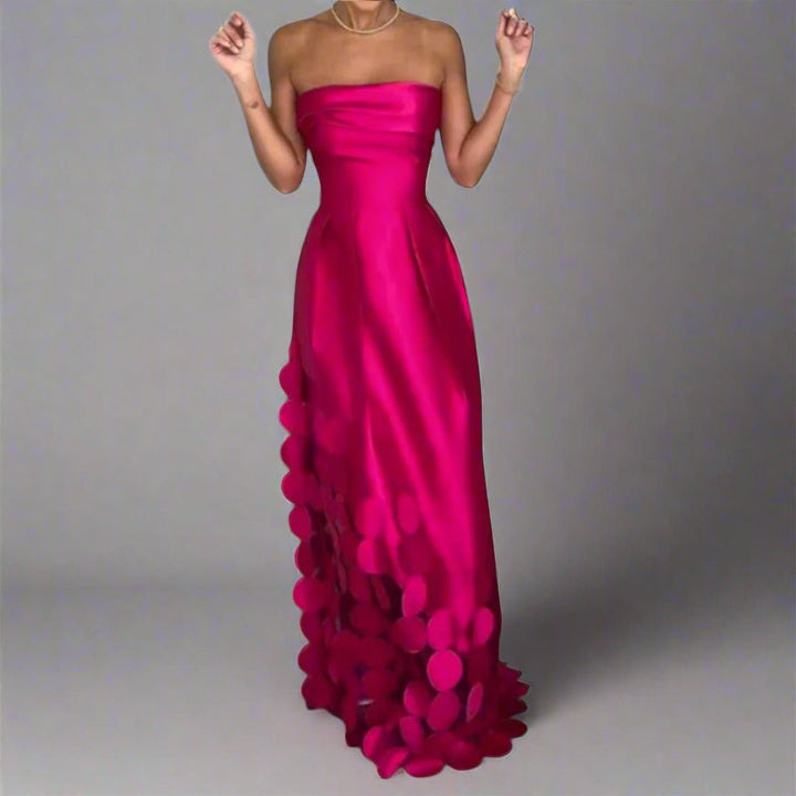 Nora | Damen Trägerlos Tailliertes Abend-Maxikleid Glattgewebe Kreisdetails