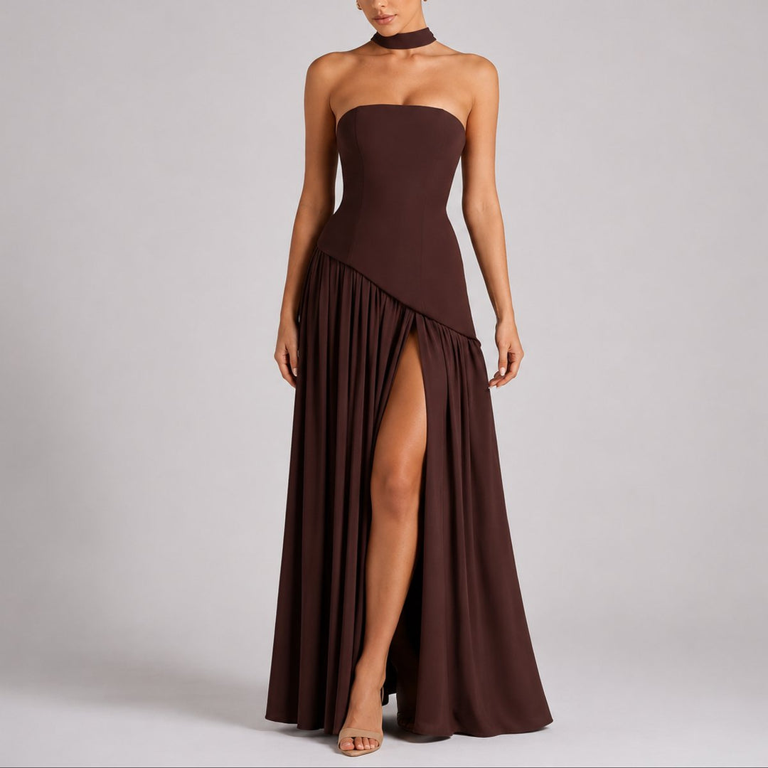 Charlotte | Damen Trägerloses Maxi-Kleid mit Schal Hochzeitskleid Gast Abendkleid