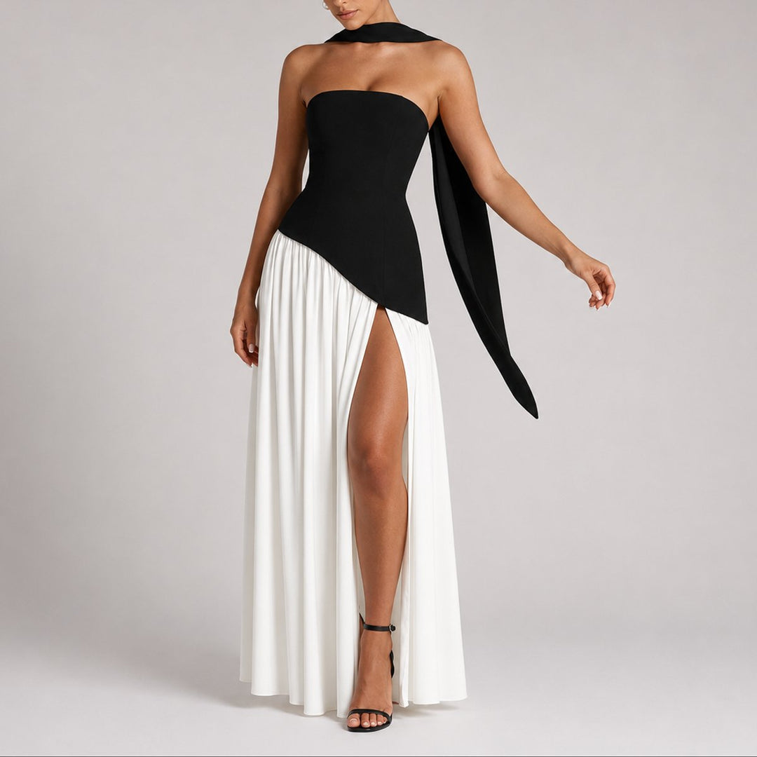 Charlotte | Damen Trägerloses Maxi-Kleid mit Schal Hochzeitskleid Gast Abendkleid