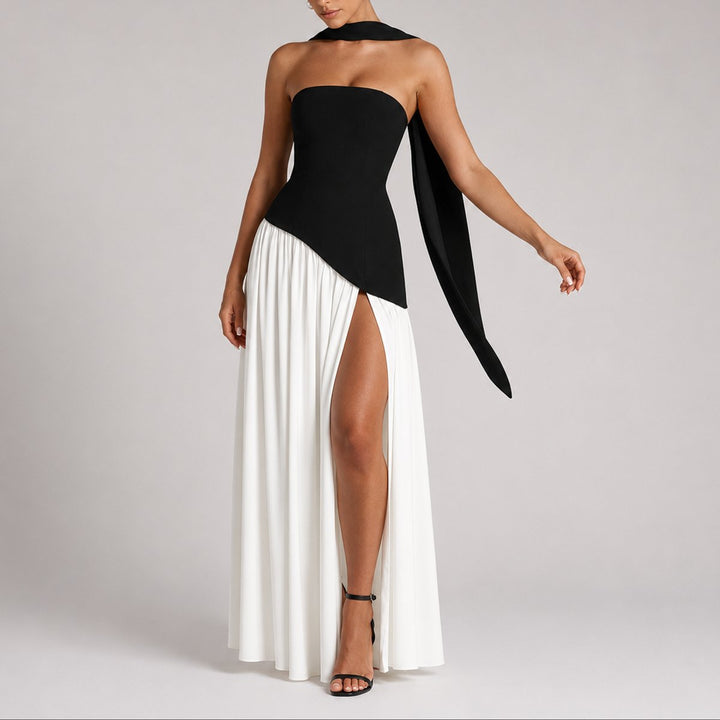 Charlotte | Damen Trägerloses Maxi-Kleid mit Schal Hochzeitskleid Gast Abendkleid