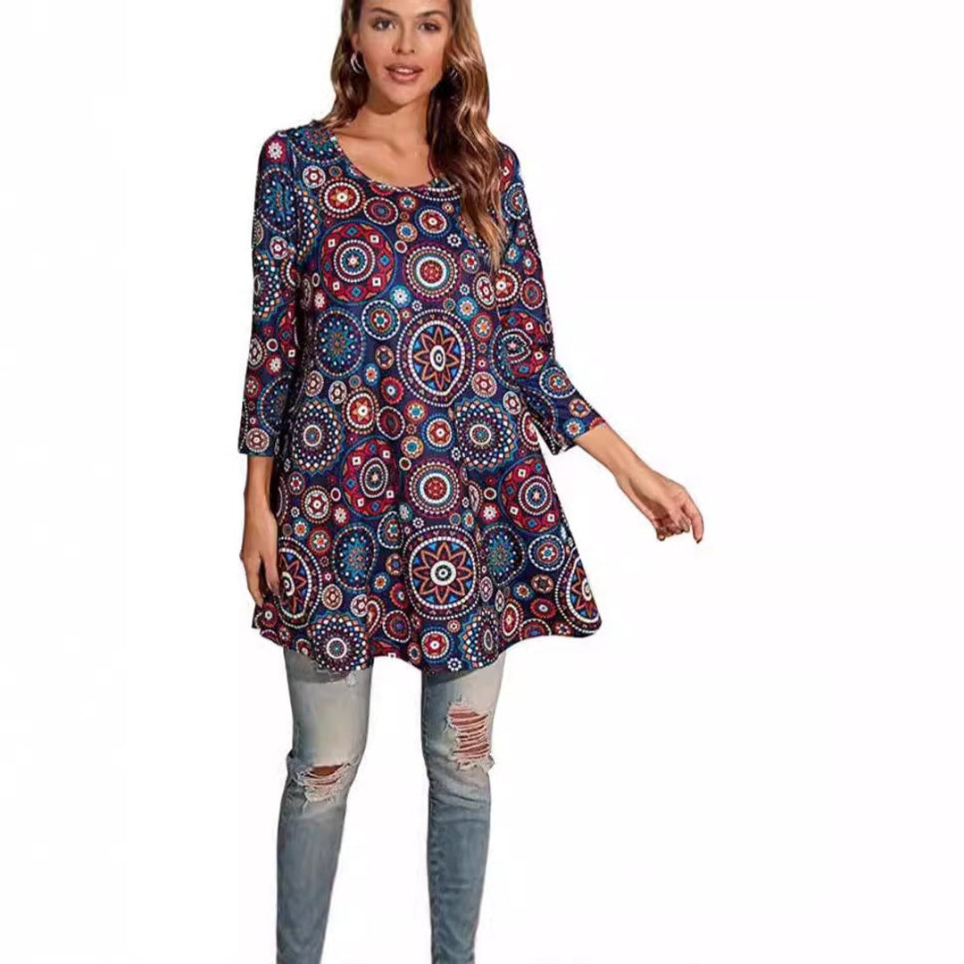 Leonie | Damen Tunika mit buntem Mandala-Druck und 3/4-Ärmeln