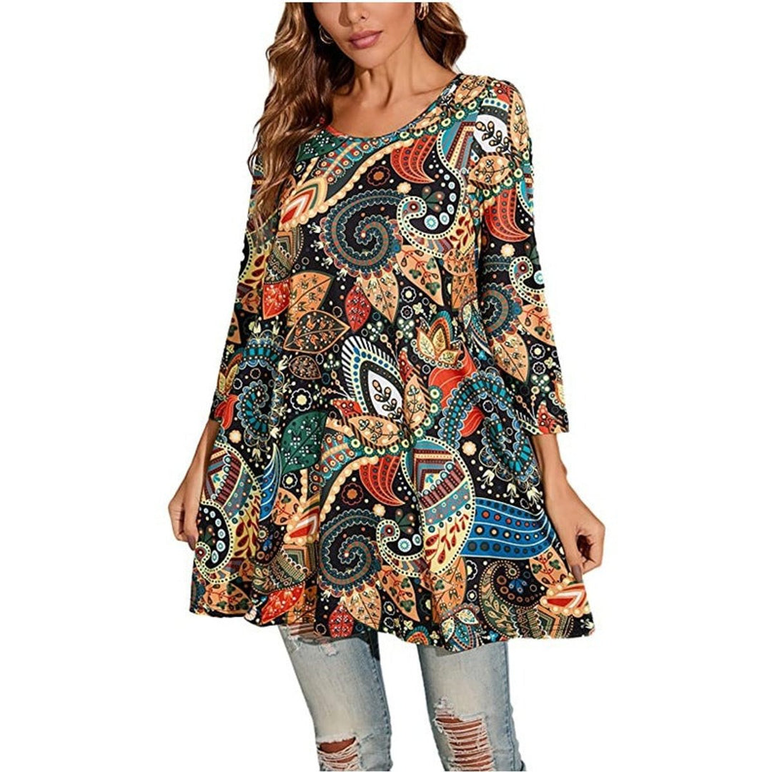 Leonie | Damen Tunika mit buntem Mandala-Druck und 3/4-Ärmeln