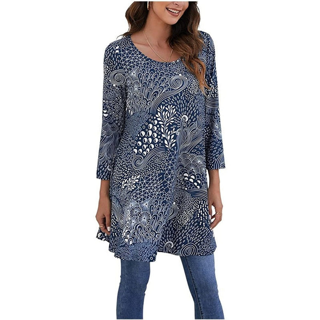 Leonie | Damen Tunika mit buntem Mandala-Druck und 3/4-Ärmeln