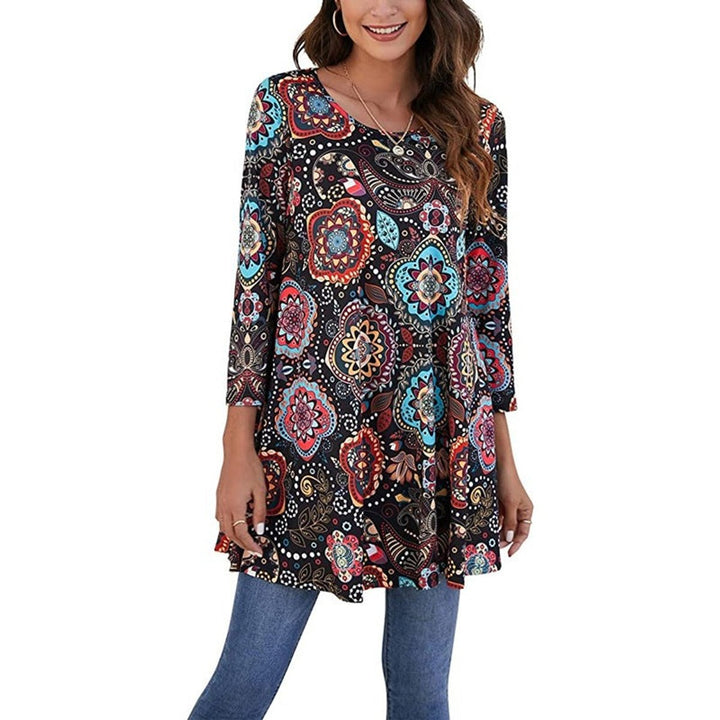 Leonie | Damen Tunika mit buntem Mandala-Druck und 3/4-Ärmeln