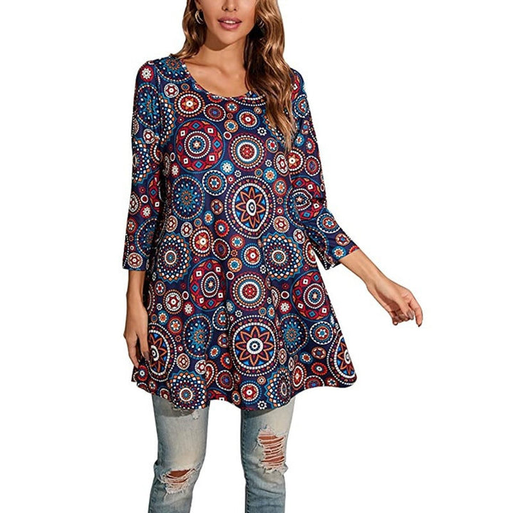 Leonie | Damen Tunika mit buntem Mandala-Druck und 3/4-Ärmeln