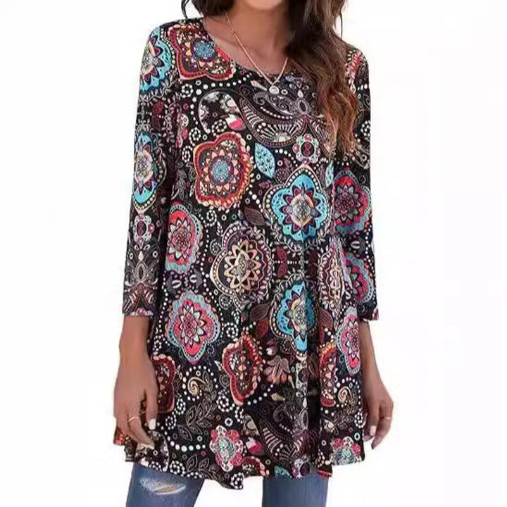 Leonie | Damen Tunika mit buntem Mandala-Druck und 3/4-Ärmeln