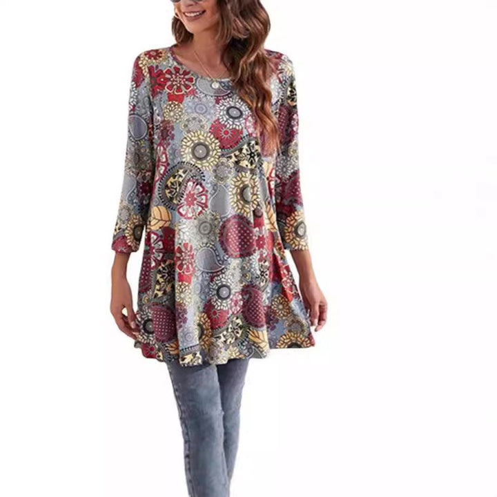 Leonie | Damen Tunika mit buntem Mandala-Druck und 3/4-Ärmeln
