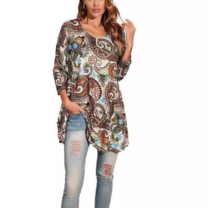 Leonie | Damen Tunika mit buntem Mandala-Druck und 3/4-Ärmeln