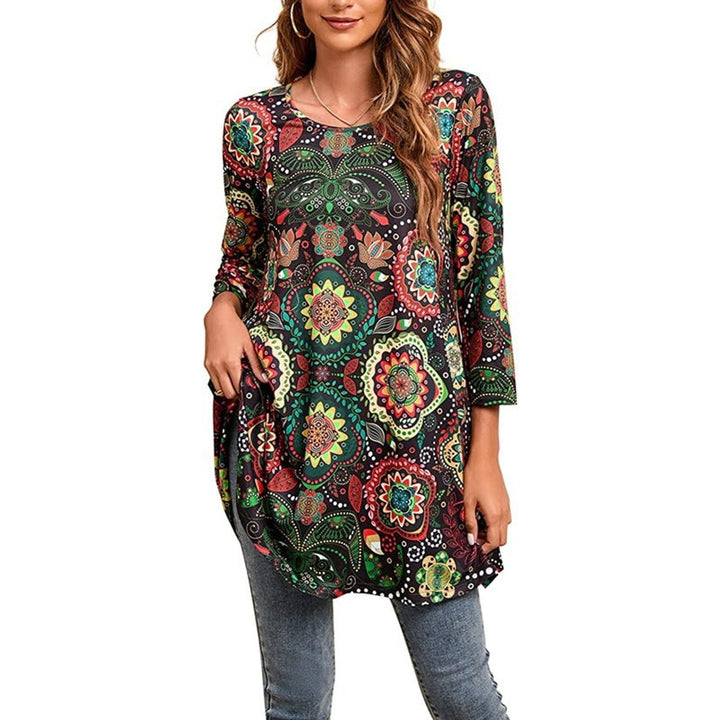 Leonie | Damen Tunika mit buntem Mandala-Druck und 3/4-Ärmeln