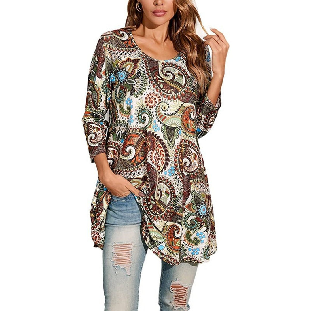 Leonie | Damen Tunika mit buntem Mandala-Druck und 3/4-Ärmeln