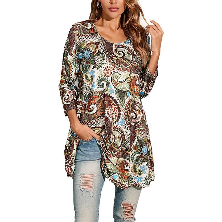 Leonie | Damen Tunika mit buntem Mandala-Druck und 3/4-Ärmeln