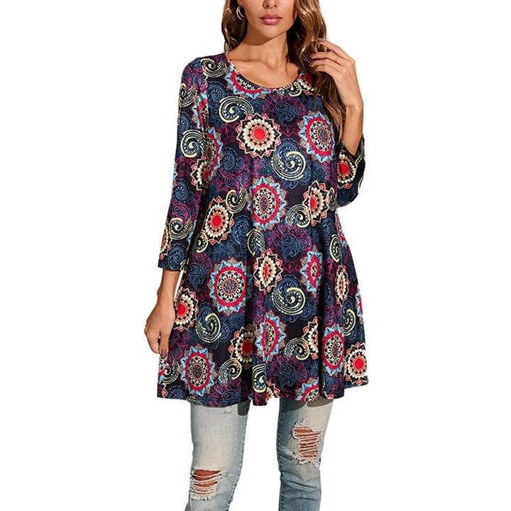 Leonie | Damen Tunika mit buntem Mandala-Druck und 3/4-Ärmeln