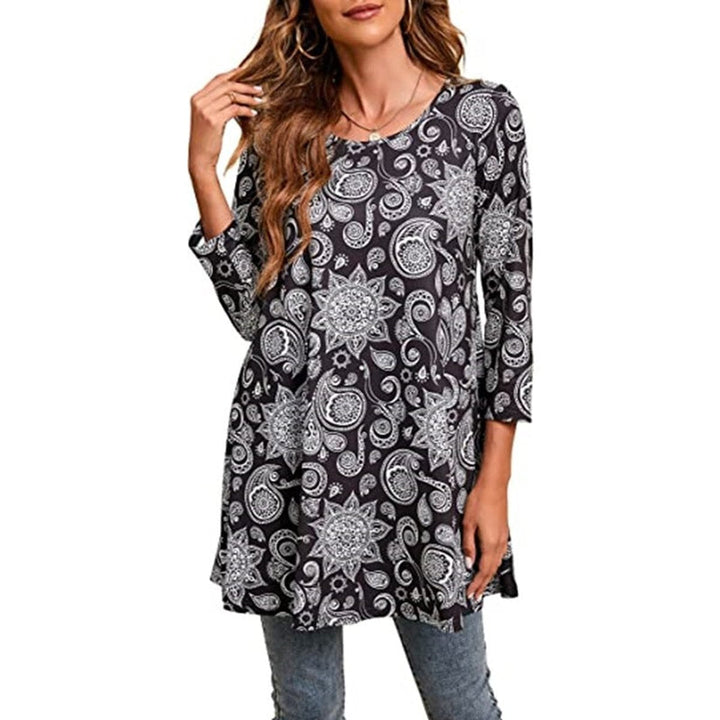 Leonie | Damen Tunika mit buntem Mandala-Druck und 3/4-Ärmeln