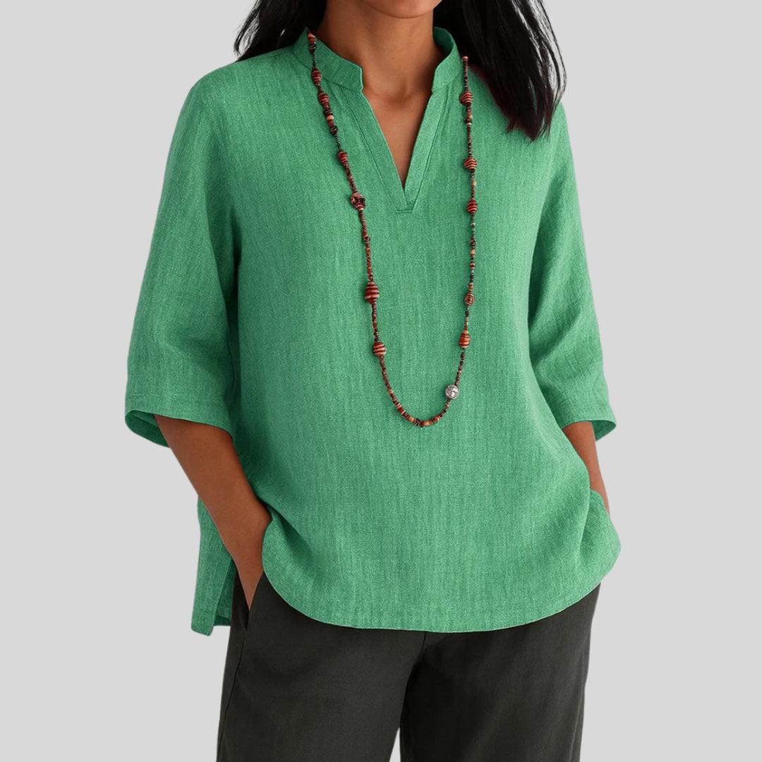 Leonie | Damen V-Ausschnitt Relaxed-Fit 3/4-Arm Tunika