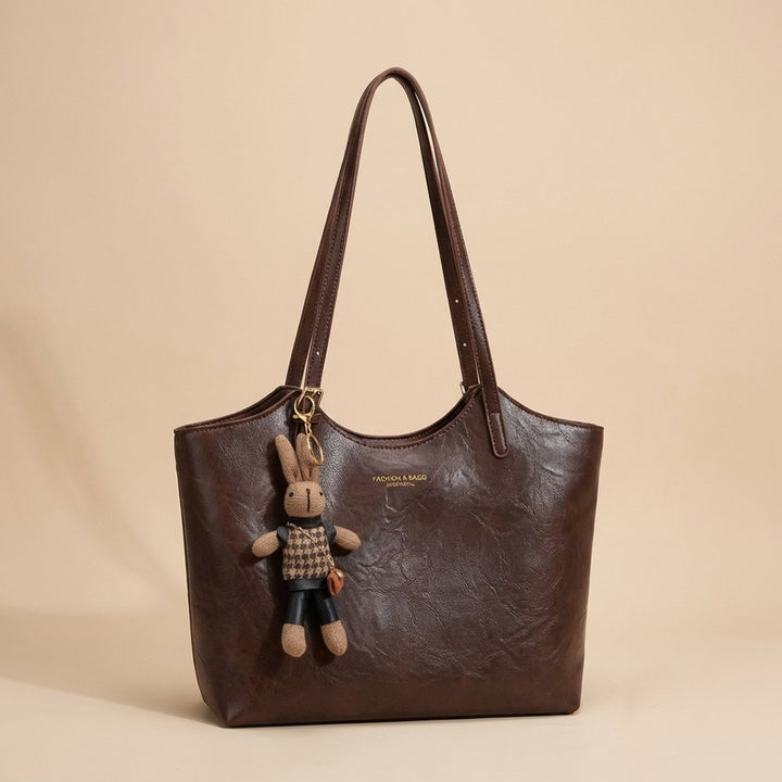 Mia | Damen Veganleder Tote Bag Schultertasche mit Plüsch-Anhänger