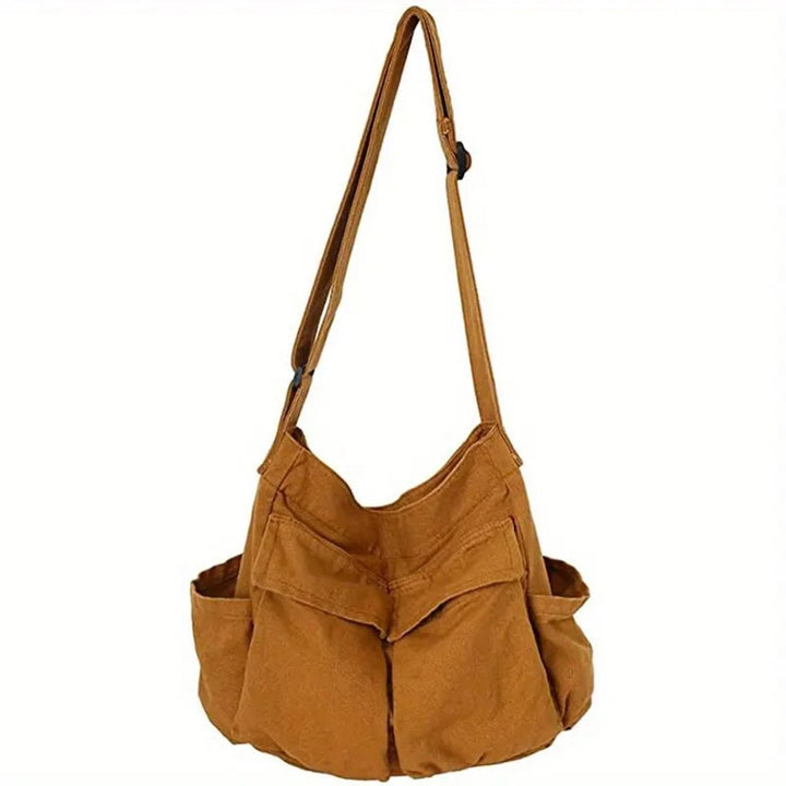 Emilia | Damen Vintage Canvas Tote Bag große Schultertasche mit Seitentaschen