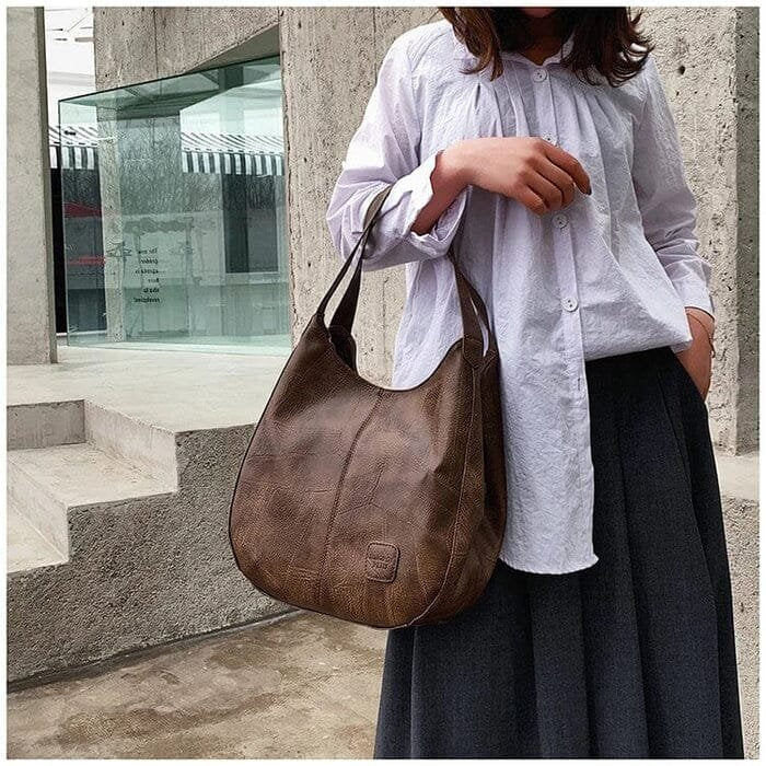 Lena | Damen Vintage Leder Schultertasche Hobo-Stil geräumig