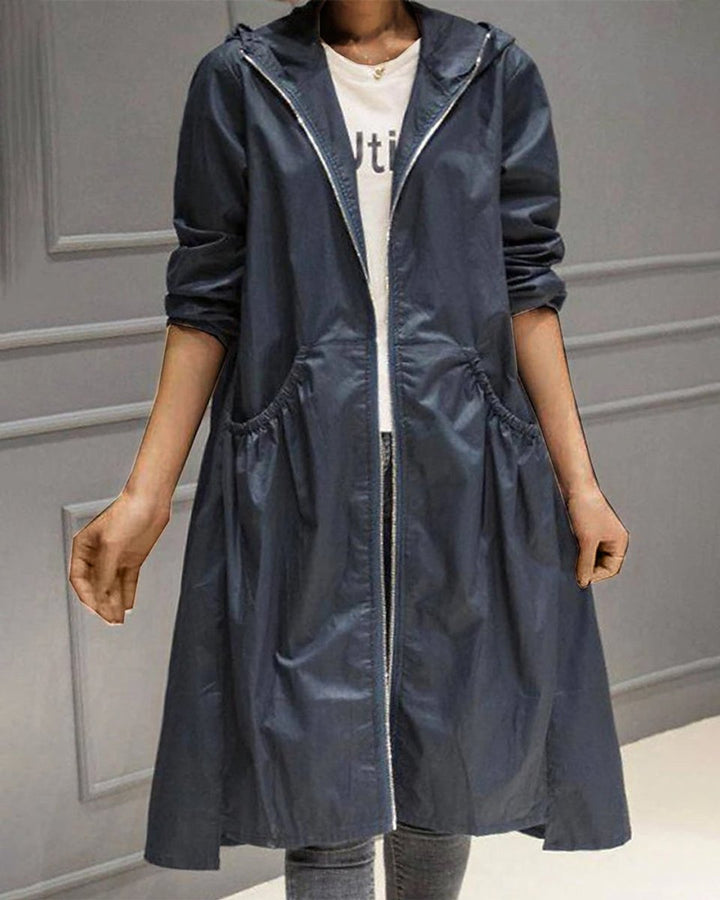 Charlotte | Damen Wasserabweisender Langer Kapuzen-Trenchcoat aus Polyester