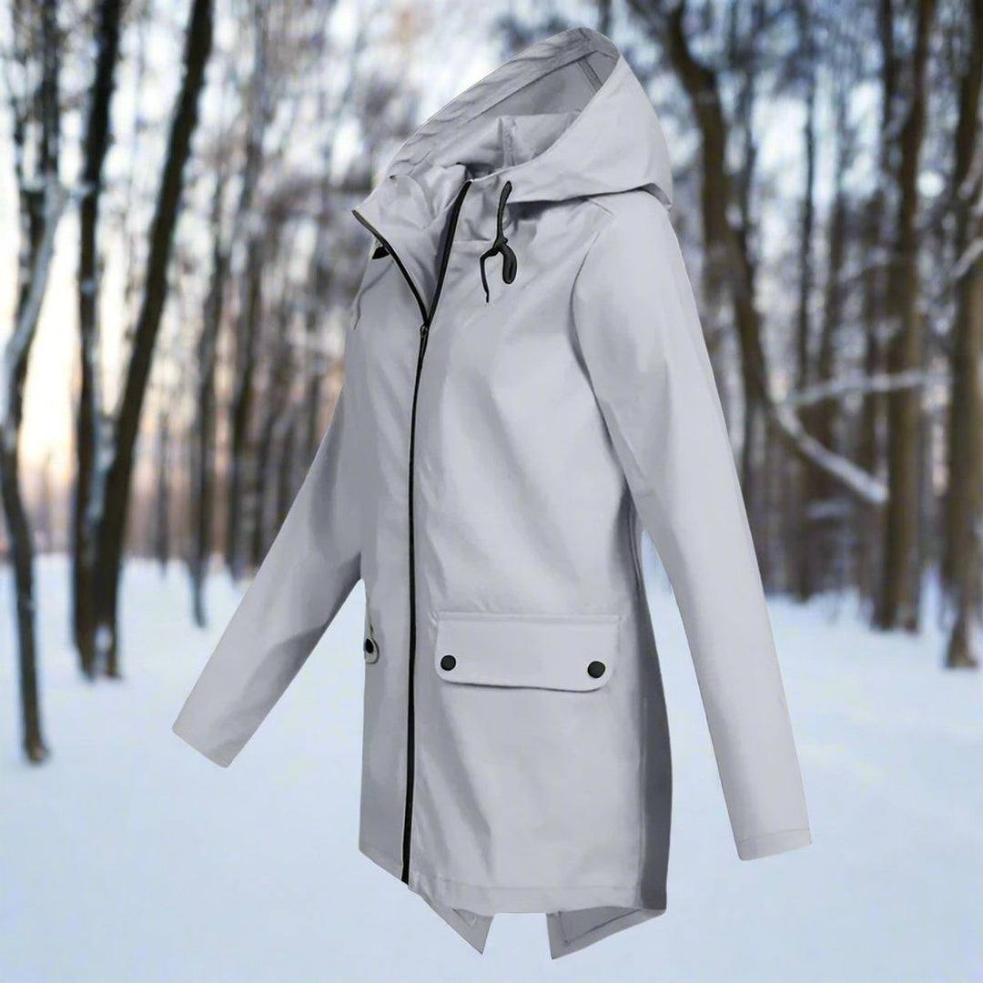 Emilia | Damen Wasserdichte Kapuzen-Regenjacke mit Reißverschluss Taschen