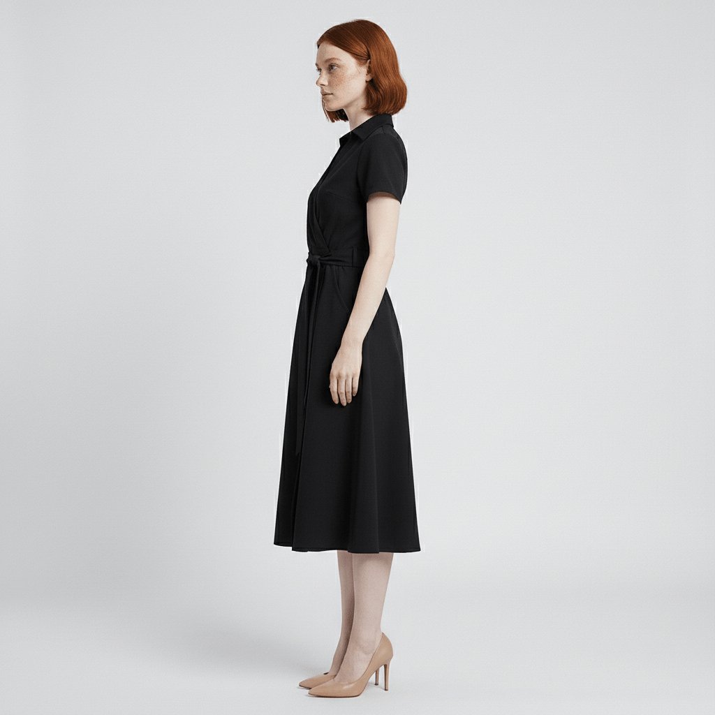 Sophie | Damen Wickel-Midi-Kleid mit V-Ausschnitt Taillengürtel Seitentaschen