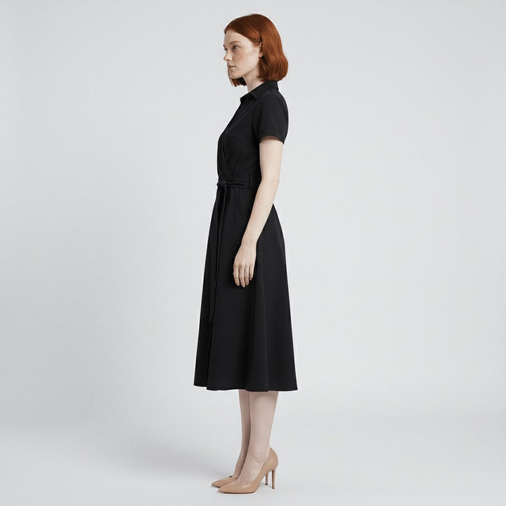 Sophie | Damen Wickel-Midi-Kleid mit V-Ausschnitt Taillengürtel Seitentaschen