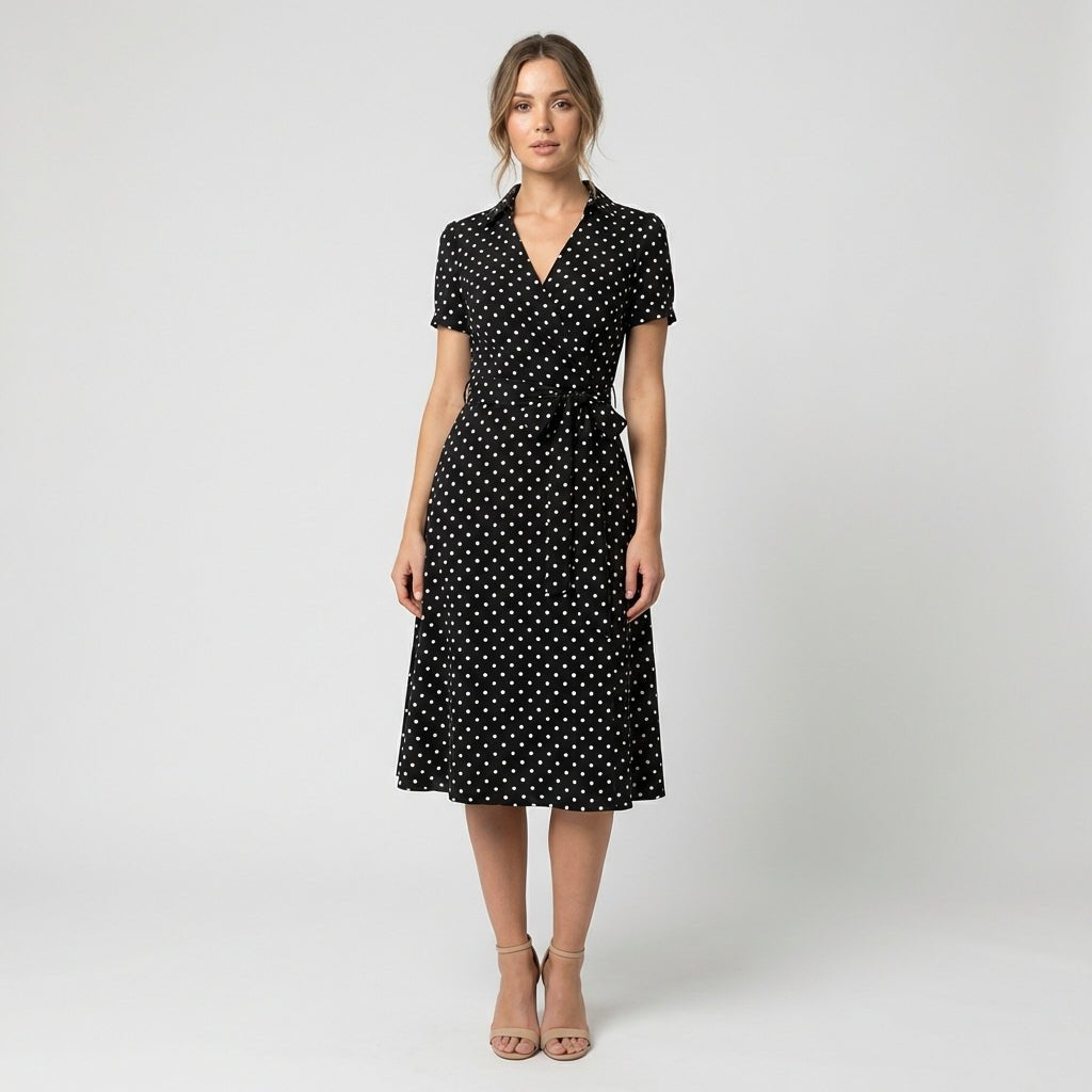 Sophie | Damen Wickel-Midi-Kleid mit V-Ausschnitt Taillengürtel Seitentaschen