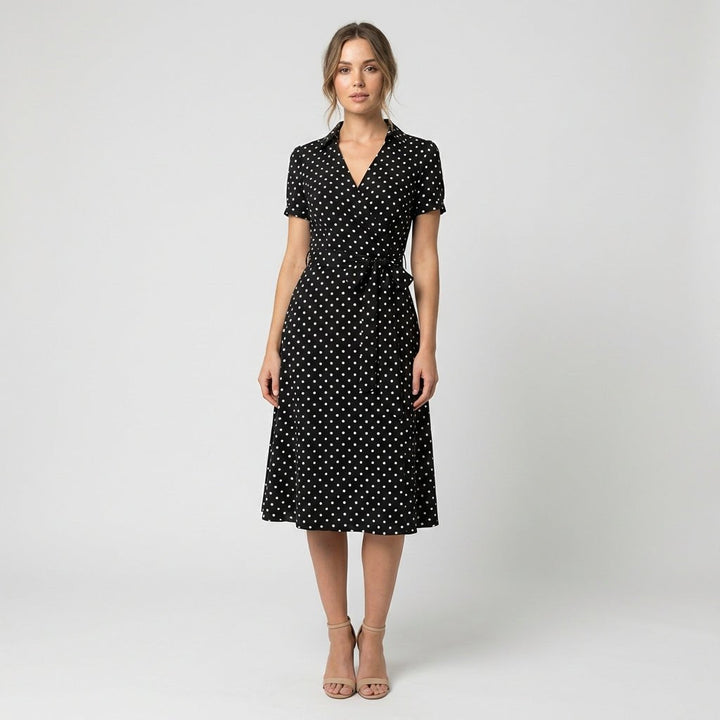 Sophie | Damen Wickel-Midi-Kleid mit V-Ausschnitt Taillengürtel Seitentaschen