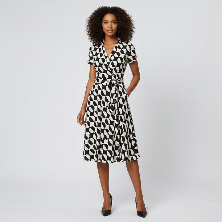 Sophie | Damen Wickel-Midi-Kleid mit V-Ausschnitt Taillengürtel Seitentaschen