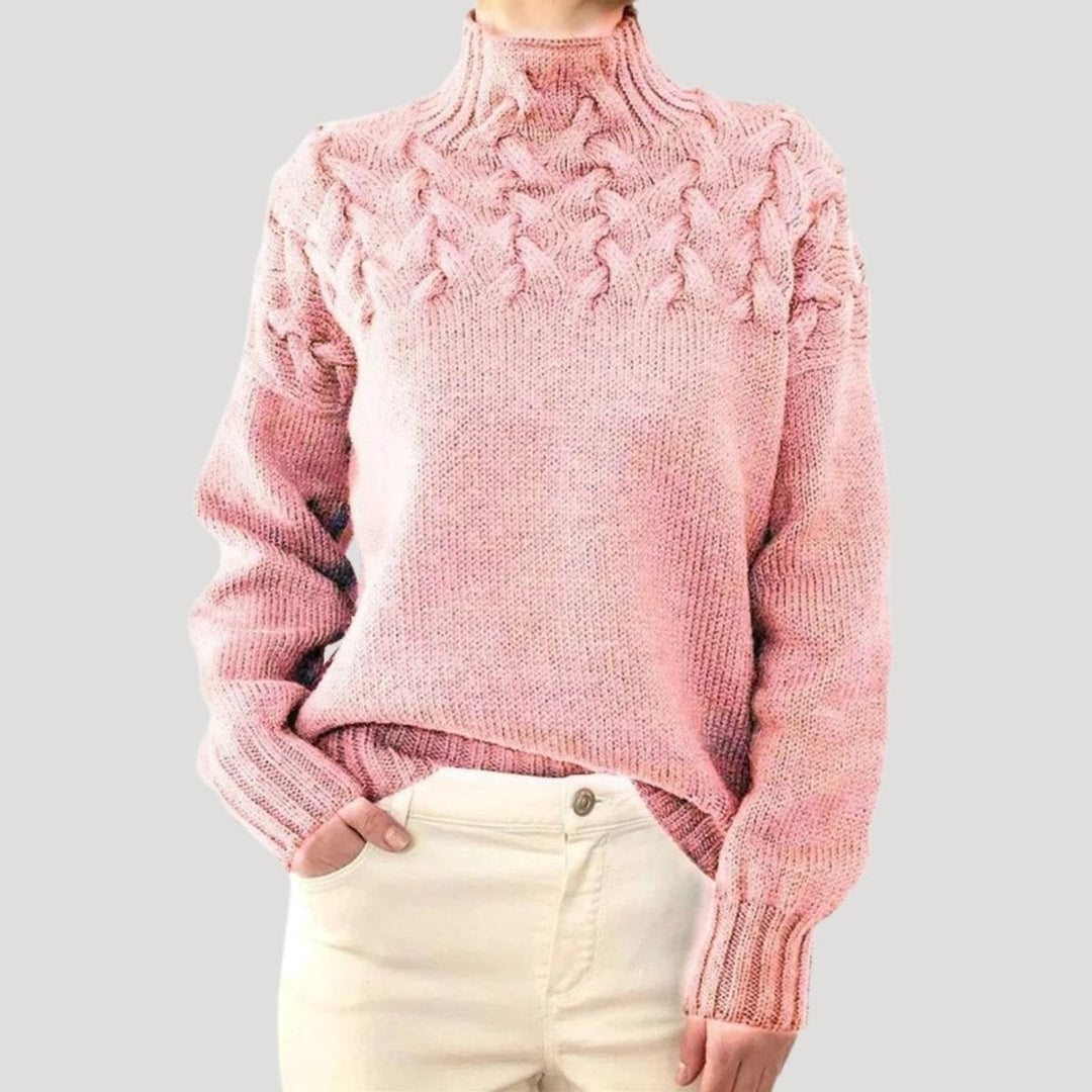 Sophie | Damen Zopfmuster Rollkragen Strick Sweater