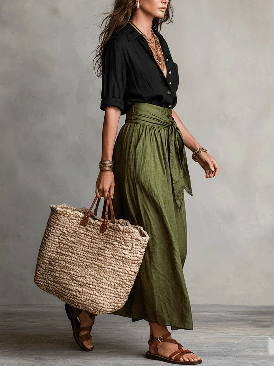 Elfriede | Damen Zweiteiliges High-Waist Button-Up Maxi Set