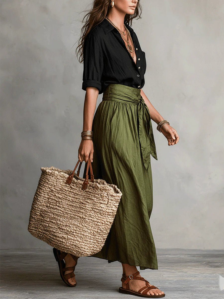 Elfriede | Damen Zweiteiliges High-Waist Button-Up Maxi Set