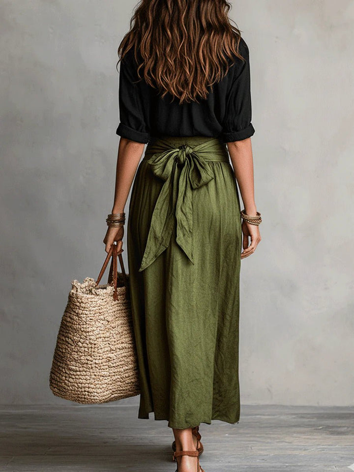 Elfriede | Damen Zweiteiliges High-Waist Button-Up Maxi Set