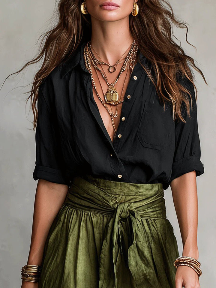 Elfriede | Damen Zweiteiliges High-Waist Button-Up Maxi Set