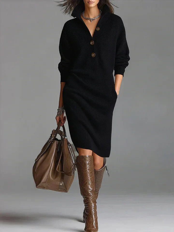 Helene | Damen Midikleid mit Knopfleiste und Rippstruktur