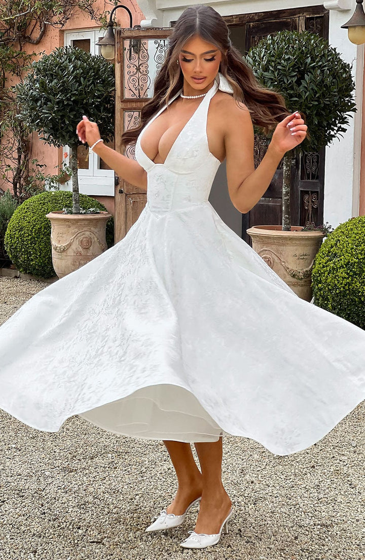 Kerstin | Damen Halter Midi Kleid für Hochzeitsgäste