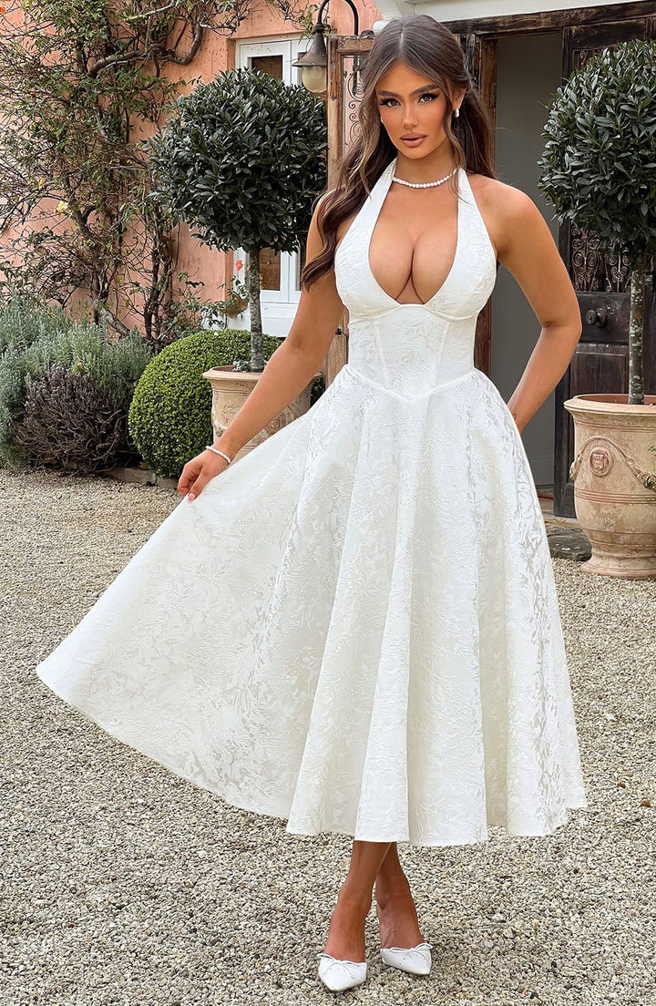 Kerstin | Damen Halter Midi Kleid für Hochzeitsgäste