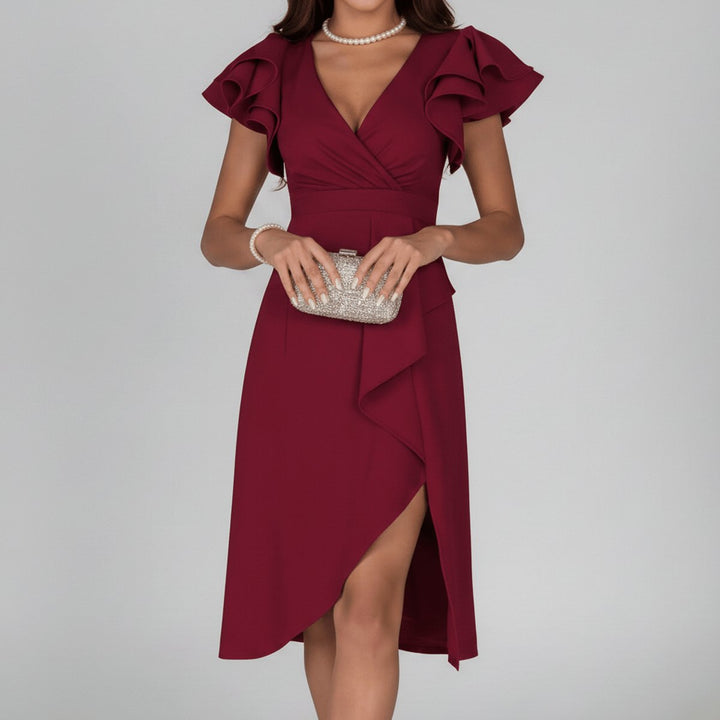 Clara | Elegantes Mother-of-the-Bride-Kleid mit Rüschenärmeln Wickelschnitt