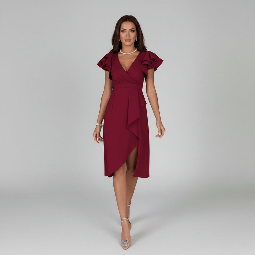 Clara | Elegantes Mother-of-the-Bride-Kleid mit Rüschenärmeln Wickelschnitt