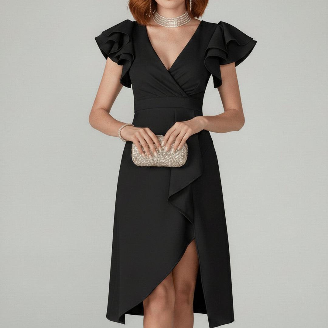 Clara | Elegantes Mother-of-the-Bride-Kleid mit Rüschenärmeln Wickelschnitt