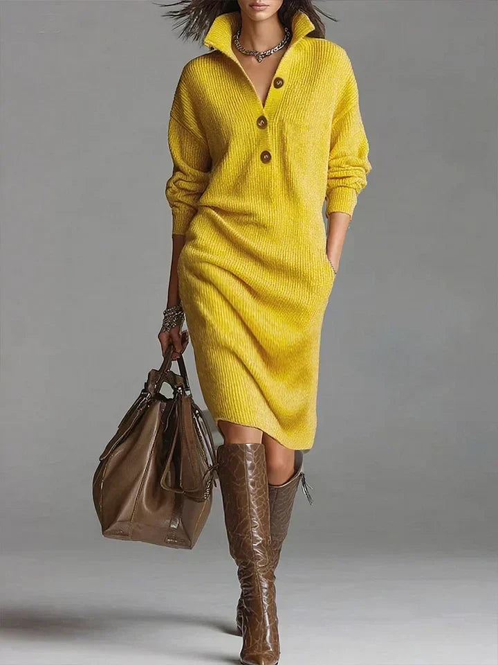 Helene | Damen Midikleid mit Knopfleiste und Rippstruktur