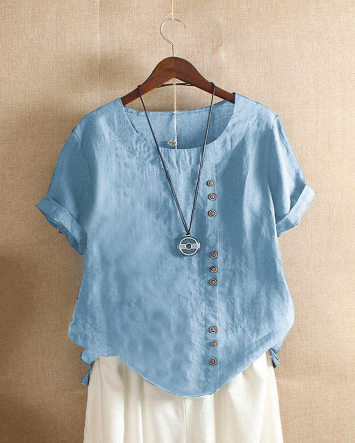 Doris | Damen Lässige Bluse mit Knopfdetail und Kurzarm