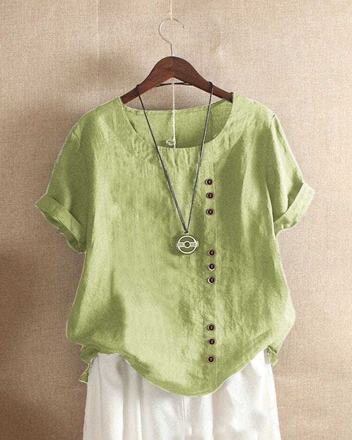 Doris | Damen Lässige Bluse mit Knopfdetail und Kurzarm
